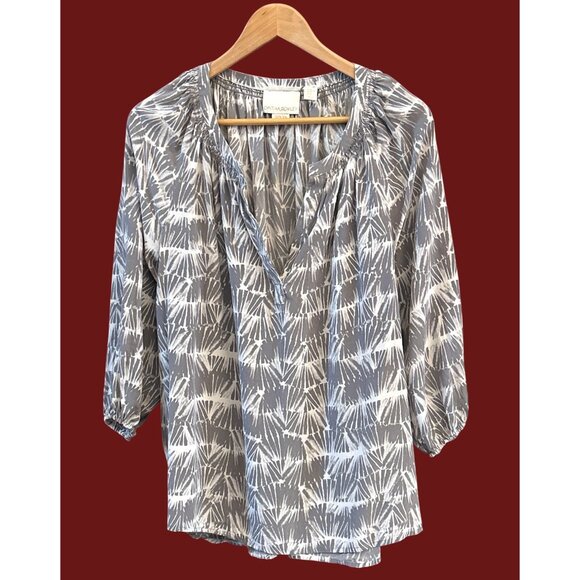Cynthia Rowley Gray Abstract Print Silk Blouse Long Sleeve Luxury Designer Top - Picture 1 of 4